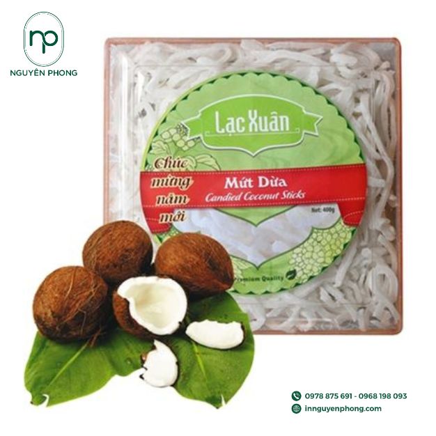 in tem mứt dừa non Lạc Xuân